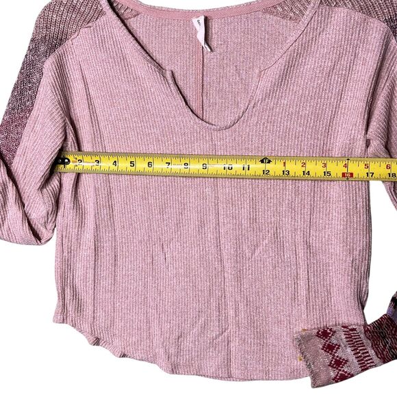 Daily Practice Shirt Womens XS Pink Waffle Knit Thermal Long Sleeve Split Neck - Picture 7 of 12